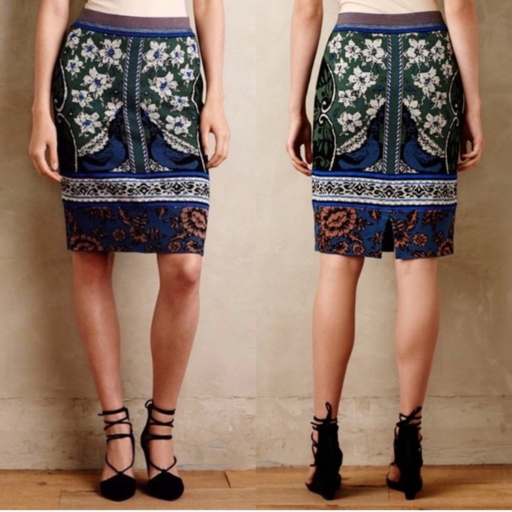 Anthropologie Jacquard Sweater Skirt with Embroidery Pattern